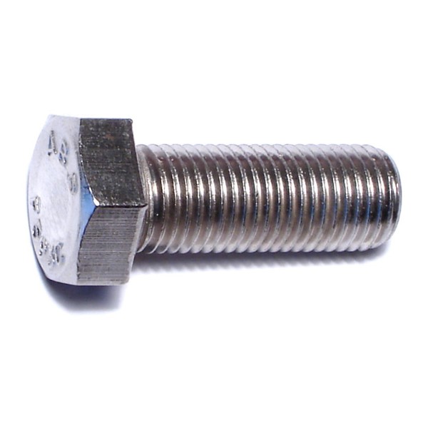 Midwest Fastener 3/8"-24 Hex Head Cap Screw, 18-8 Stainless Steel, 1 in L, 8 PK 68023